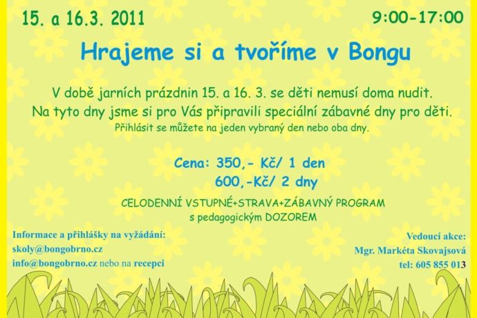 Hrajeme si a tvoříme v Bongu o jarních prázdninách