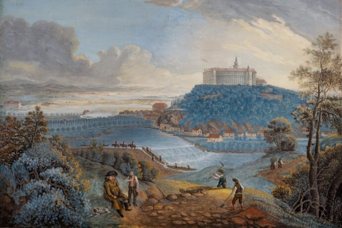 Ferdinand Runk - Pohled na kaskádový jez u Hluboké, 1804. Foto: © Národní památkový ústav